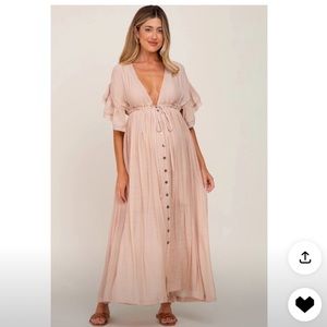 Pink blush v neck button down dress